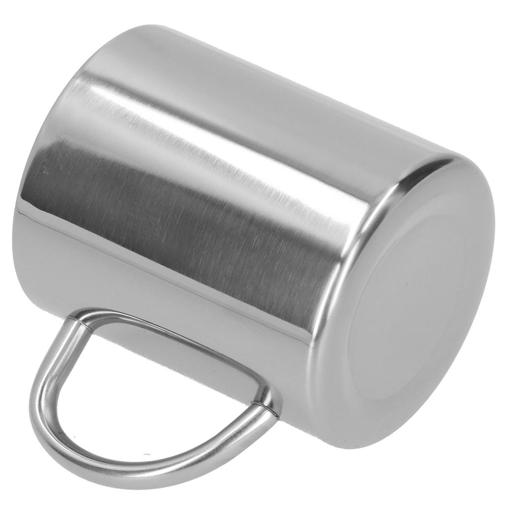 Mug Cup 304 Stainless Steel Double Layer Anti Scald Coffee Tea Water Cup with Handle 400ml(Silver )