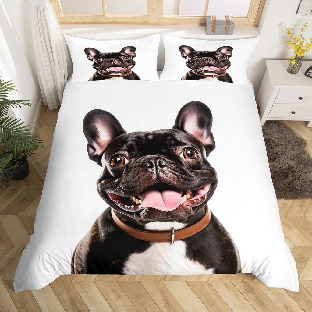 Pet Dog Duvet Cover for Kids Teen Boys Lovely Animal Theme Bedding Set Full Cute Pug Dog Print Comforter Cover with 2 Pillowcase