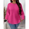 Women Fashion Casual Loose Plaid Solid Long Sleeve Pullover Sweatshirt