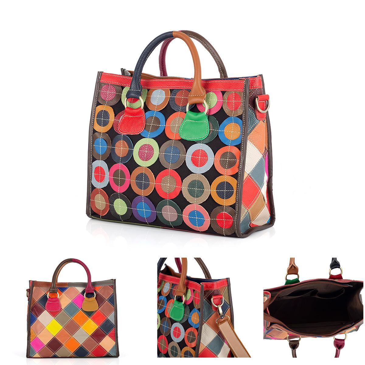 

Contrasting Color Oil Wax Leather Women S Bag Portable Messenger Bag Niche Design Cowhide Women S Bag
