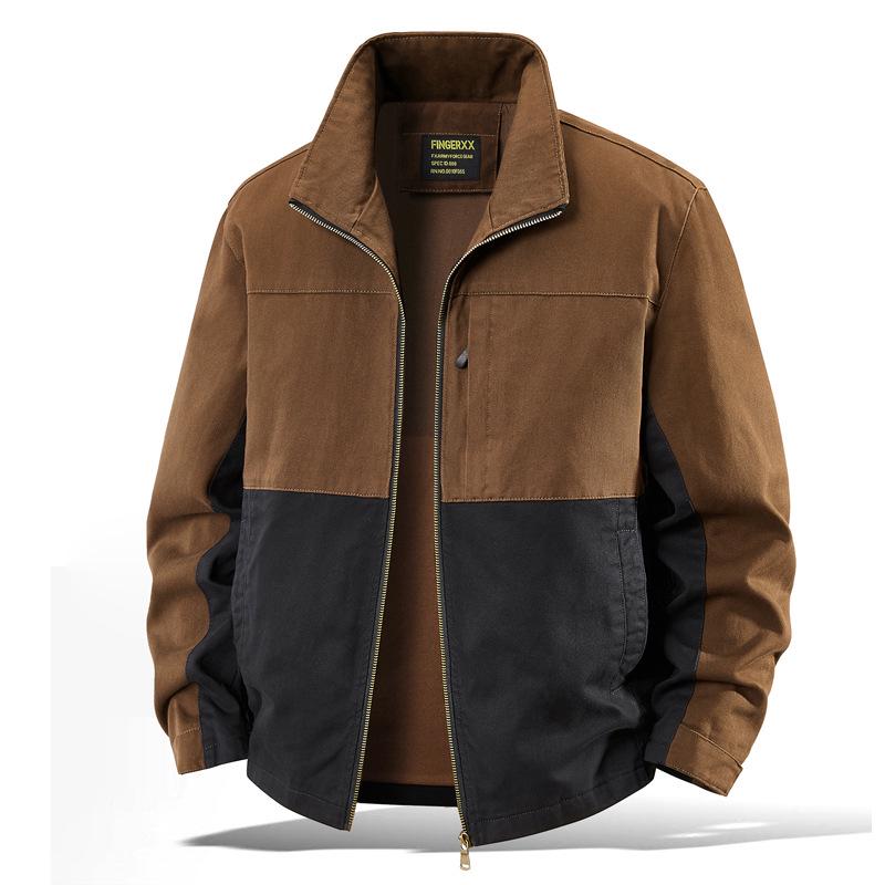 Trendy Plus Size Retro Color Block Workwear Jacket with Lapel