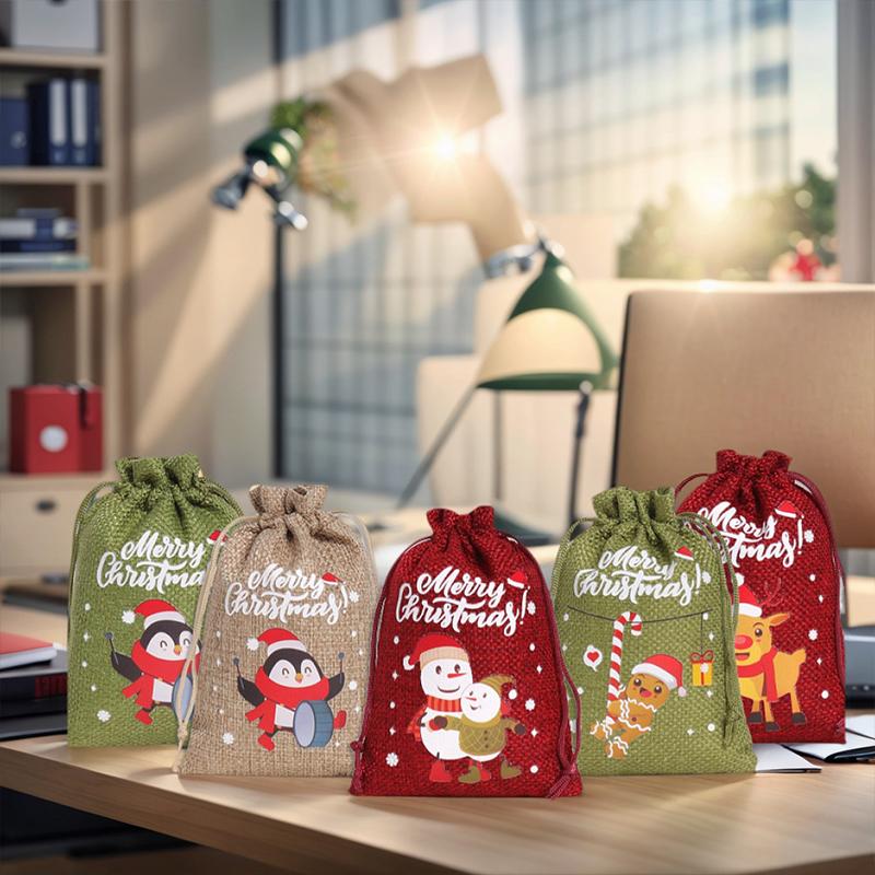 12 STÜCKE/Set Weihnachtsgeschenktüten Geschenkverpackung Leinenstoffe Exquisite Partygeschenke Niedliches Weihnachten