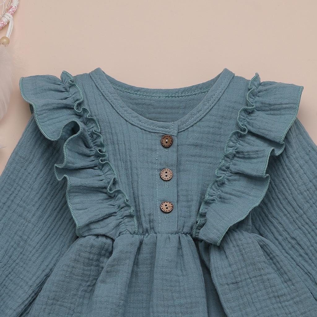 Toddler Kids  Solid Linen Button Ruffle Princess Party Dress Clothes