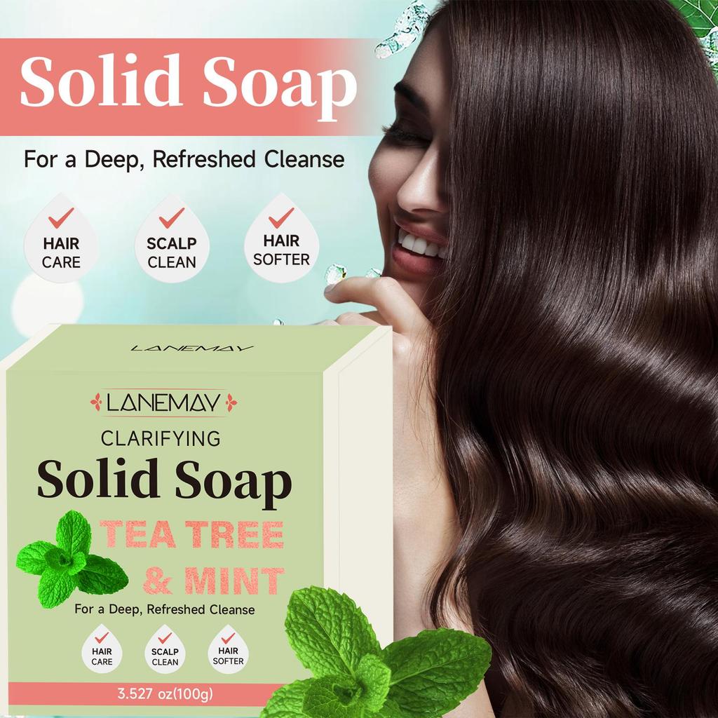 Tea Tree & Mint Solid Soap-Deep Refraash and Cleanse With Tree & Mint-Suitable for All Hair Types, 100g