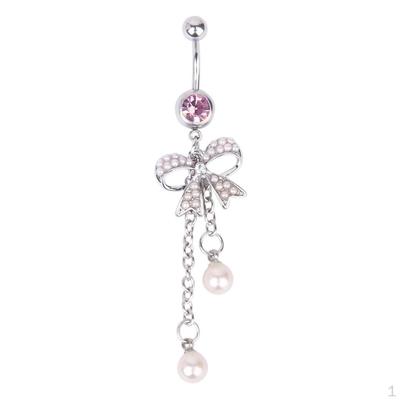 Crystal Barbell Butterfly Bow Pearl Dangle Navel Belly Ring Jewelry