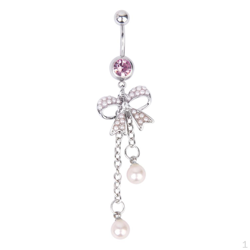 

Crystal Barbell Butterfly Bow Pearl Dangle Navel Belly Ring Jewelry