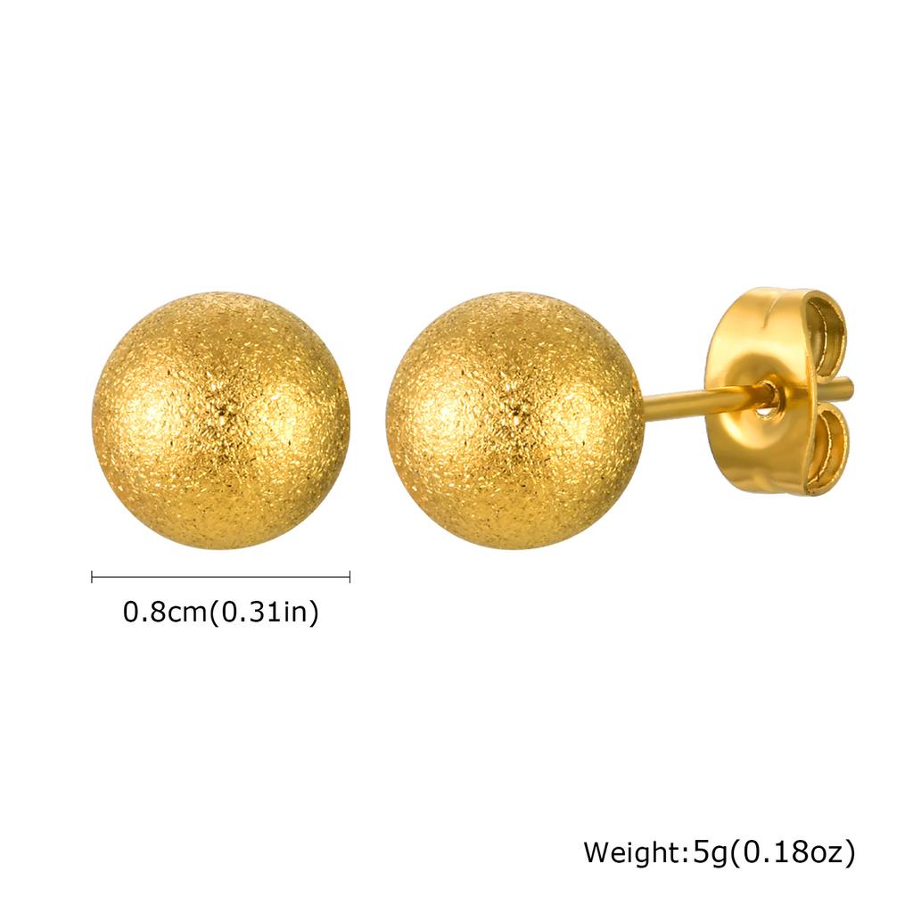 8mm Classic Post Ball Stud Earrings for Women,18k Gold Plated Stainless Steel Anti-allergy Piercing Ear Jewelry