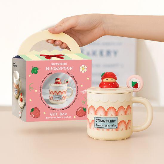 Reto Strawberry Spoon Mug Set 400ml (Mint, Beige, Ivory, Pink)