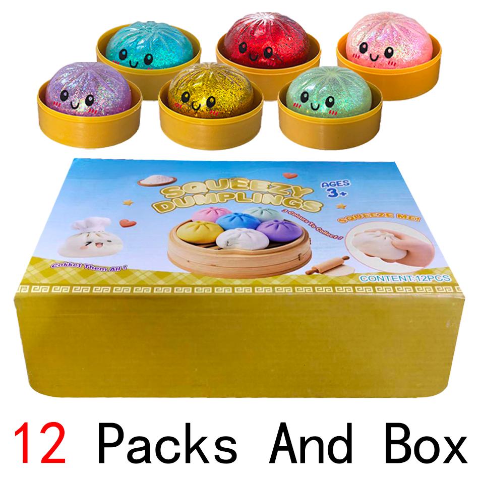 Glitter Dumpling Squishies with Box Sensory Squeeze Soft Pinch Stress Relief Ball Gift