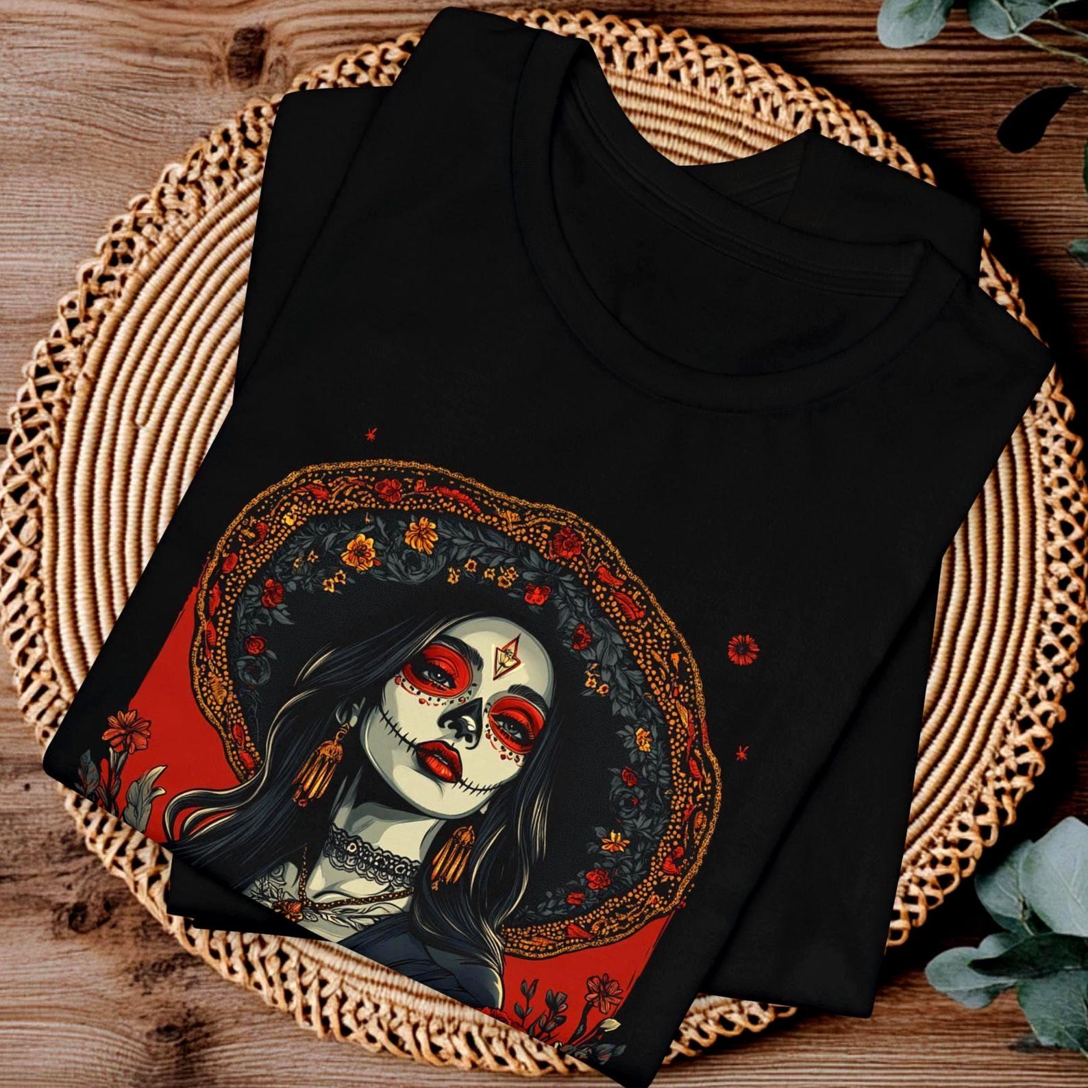 Dark Catrina T-Shirt - Día de los Muertos Gothic Sugar Skull Tee, Mexican Calavera Art, Halloween Aesthetic, XS-5XL 4XL