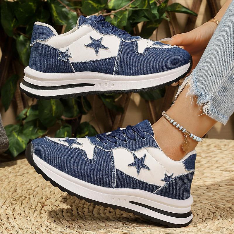 Fashion Fashion Star Decor Platform Sneakers for Women Blue Denim Breathable Sports Shoes Woman Autumn 2025 Thick Sole Running Sneakers