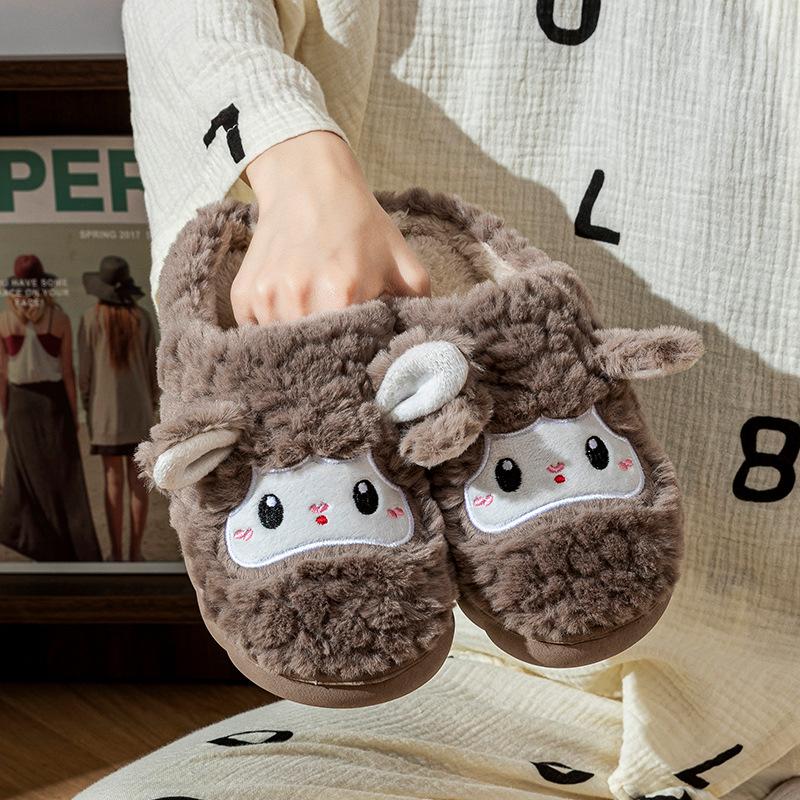 Cute cartoon velvet cotton slippers women's autumn and winter new indoor home soft bottom non-slip warm fluffy slippers