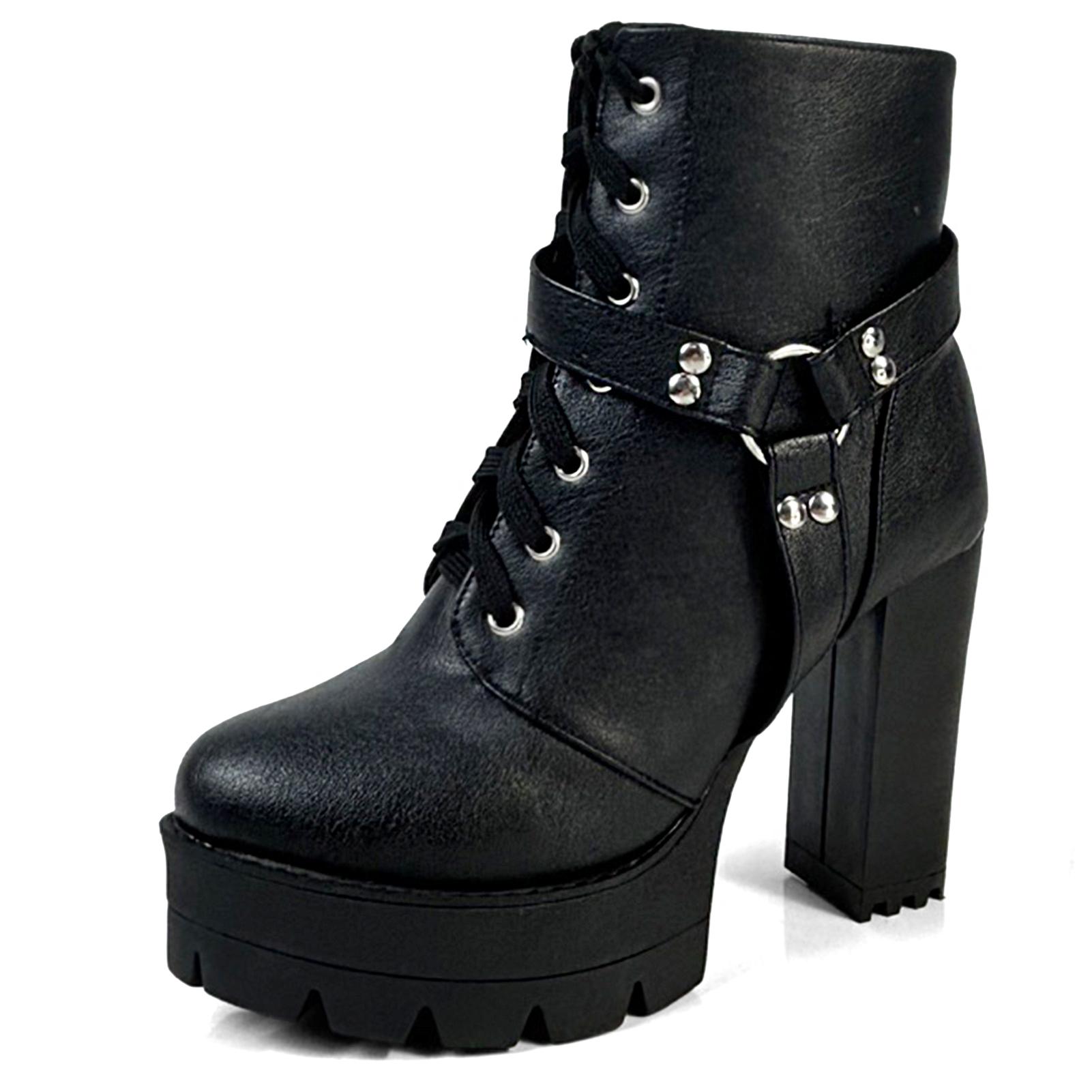 

FOREADA Women Ankle Boots Round Toe Thick High Heels Metal Decoration Platform Zipper Short Boots Ladies Fashion Shoes Autumn Winter 39 чёрный