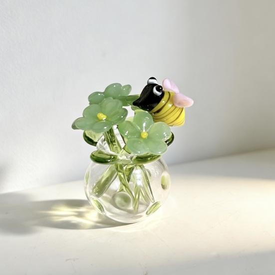 Hand Blown Mini Glass Figurines Collectible Tiny Bee Bird Dragonfly Butterfly Sculpture with Stem for Home Office Birthday Anniversary Gift