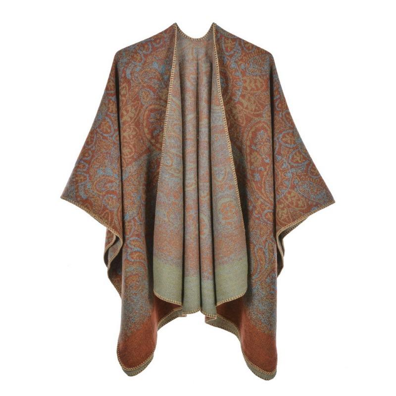 Ladies Scarf Autumn and Winter Thickened Shawl Retro Split Warm Cape Cape Travel Photo Outside