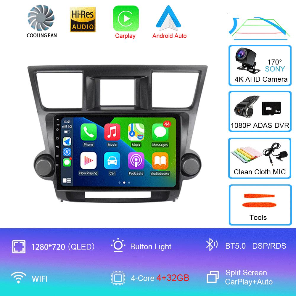 Android 14 Car Radio For Toyota Highlander 2 XU40 2007 - 2013 Multimedia Video Player Navigation GPS Carplay Android Auto 5G WIF