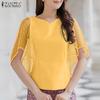 ZANZEA Women Summer V-Neck Lace Splice 3/4 Sleeve Blouse