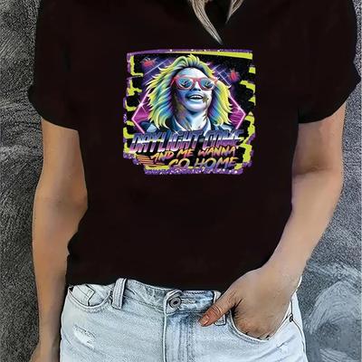 1pc Fashionable T-Shirt with Vibrant Portrait Print, Casual Crew Neck, Short Sleeve, Medium Stretch Knit Fabric, All-Season Comf