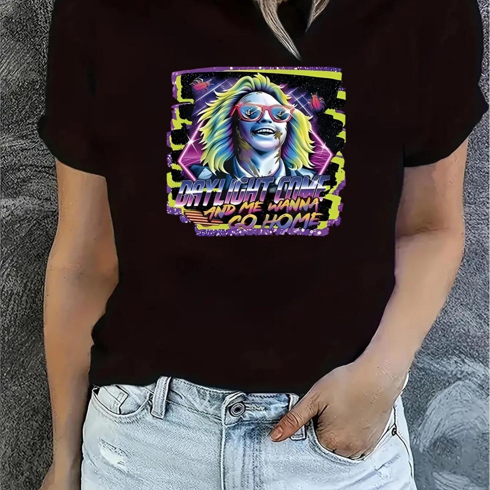 

1pc Fashionable T-Shirt with Vibrant Portrait Print, Casual Crew Neck, Short Sleeve, Medium Stretch Knit Fabric, All-Season Comf XXXXXL різнокольоровий