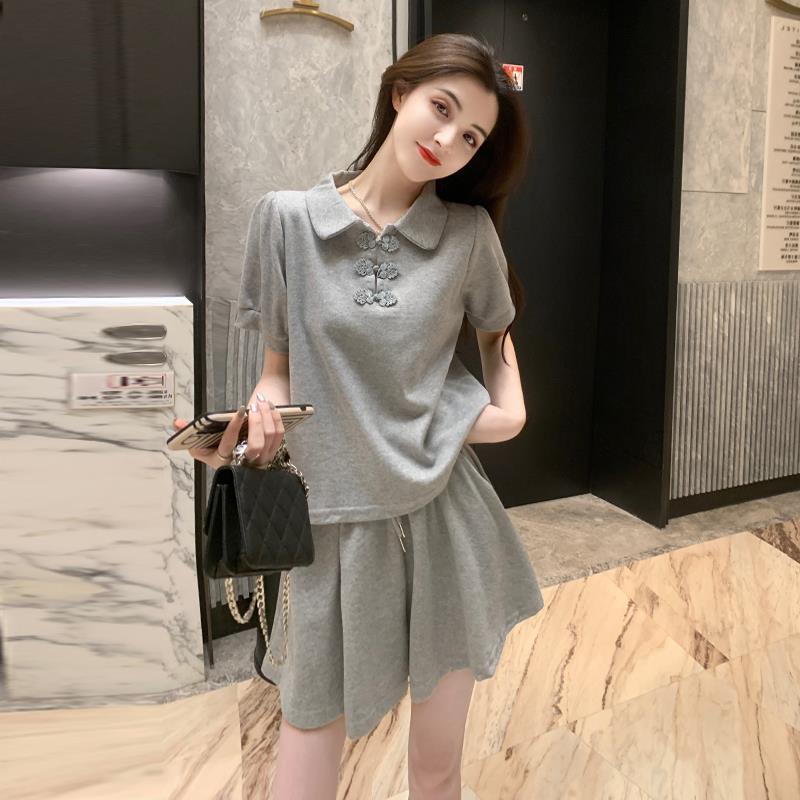 Women's Playful Petite Two-Piece Sportswear Set - Summer Short Sleeve & Shorts, Street Style.