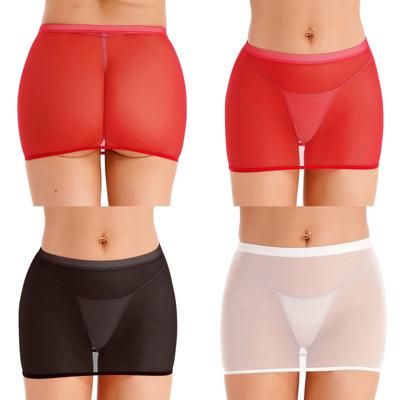 Womens See Through Solid Color Low Rise Elastic Waistband Mini Skirt