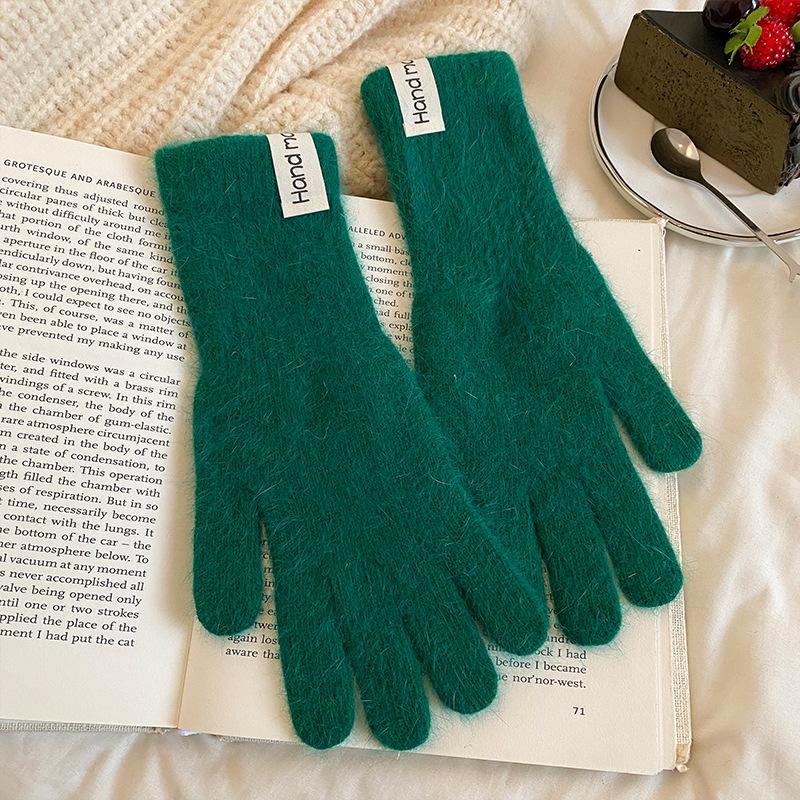 Extra Long Rabbit Hair Blue Knitted Wool Gloves for Women in Winter Korean Version Thickened Warm  Cycling  Touch Screen
