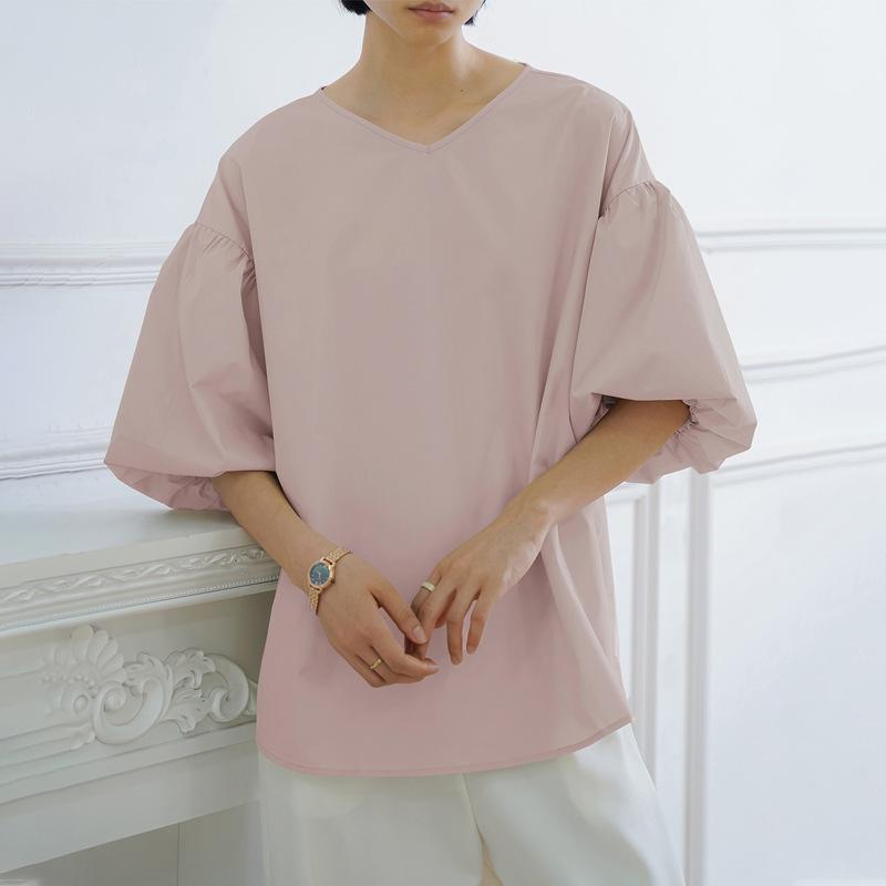 Summer Loose Large Edition Women's Shirt Cotton Oversized Lantern Sleeve Crew Neck Top