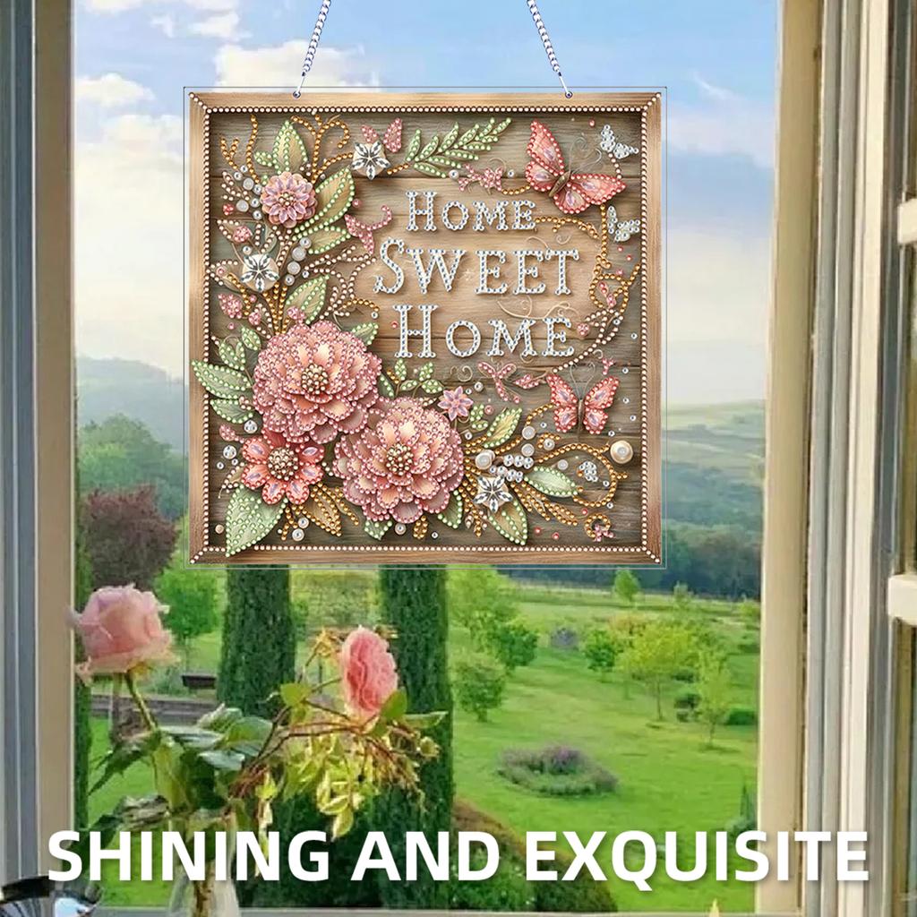 Flower 2D Flat DIY Hanging Gem Art Paintings Charm Acrylic Crystal Painting Crafts Kit for Adults Gift Home Wall Or Window Decor