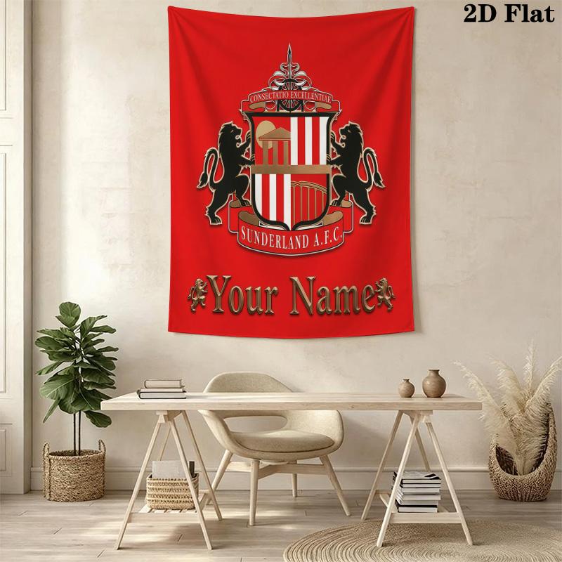 Sunderland AFC Benutzerdefinierter Name Wandteppich Ästhetischer Wandbehang Bedruckter Stoffdecke Dekorative Wandteppiche für Schlafzimmer Wohnzimmer Heimdekoration