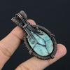 Larimar Pendant Gemstone Jewelry, 999 Copper Wire Wrapped Pendant, Handmade Jewelry Birthstone Pendant, Gift For Him