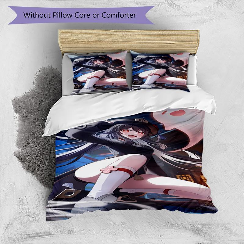 3pcs Genshin Impact characters7 pattern bedding set duvet cover set includes duvet cover &pillowcases, perfect all season bedroom decoration & gift