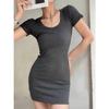 Sweet Spice Girl Slim Short Dress Women's Summer Pure Desire Wind Thread Waist Tights Short Skirt U-Neck Hip Wrap Skirt