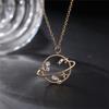 17KM Cute Gift Crystal Planet Moon Pendent Necklace for Women Fashion Gold Rhinestone Star Cross Necklaces Gift Wedding Jewelry