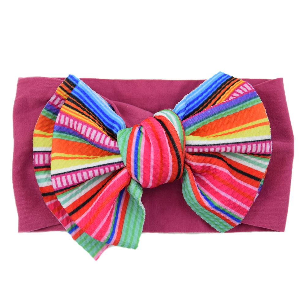 Children'S Printed Large Bow Nylon Headband Soft Elastic Hair Accessories Baby Headgear Baby Stockings Headband