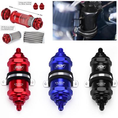 SİYAH AN6 / AN8 / AN10 Sıralı Yakıt Filtresi E85 Etanol 100 Mikron Paslanmaz çelik eleman ve PQY çıkartması