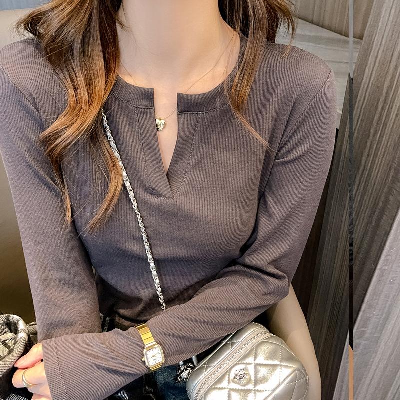 

Женский осенне-зимний топ с V-образным вырезом и длинными рукавами XL серый