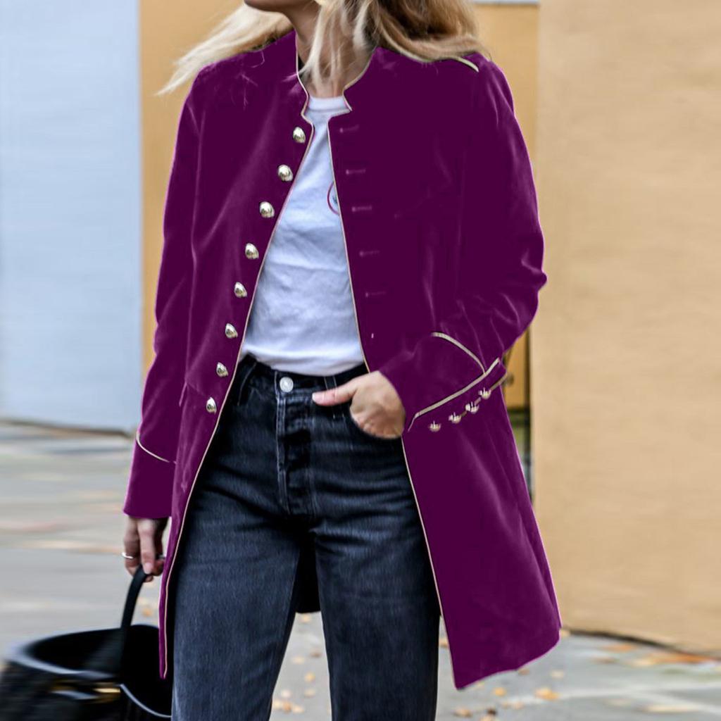 Women's Long Sleeve Warm Velvet Patchwork Button Coat Winter Warm Coat Top