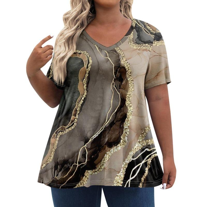 Womens Plus Size Tops Shorts Sleeve Shirts V Neck Casual Clothing Clothes Printed Tops T-Shirts Women’s
