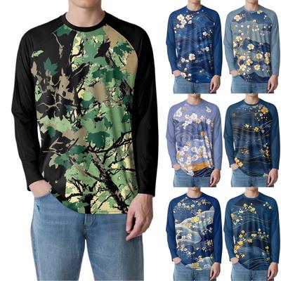 Men's Fashion Printed Raglan Long Sleeve Sports Top