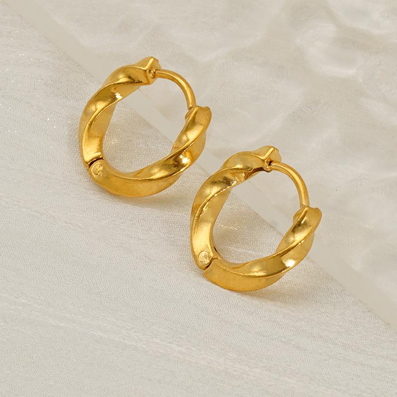 2026 Gold-plated Earrings Women's Fashion Commuting Simple Exquisite Twist Round Earrings Earbuckle Jewelry