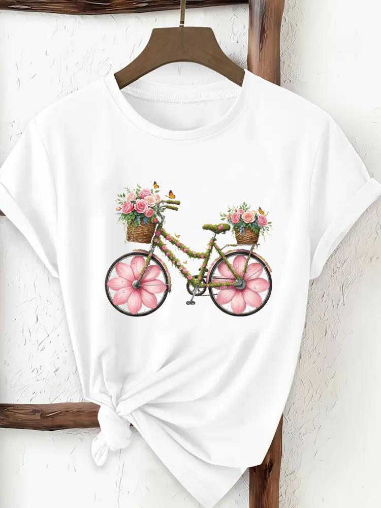 (Asian Size) Butterfly Flower Trend Woman Top Fashion Women Clothing T Shirt Female Short Sleeve Graphic T-shirts Print Tee