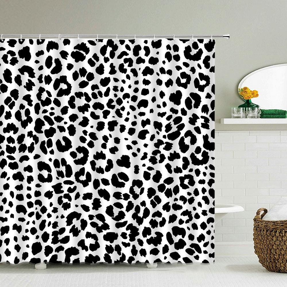 Cortina de Chuveiro Leopardo Moderna Cortina de Banheiro 3D Com Ganchos Tela Divisória Decorativa 180*240 Poliéster Tecido Lavável