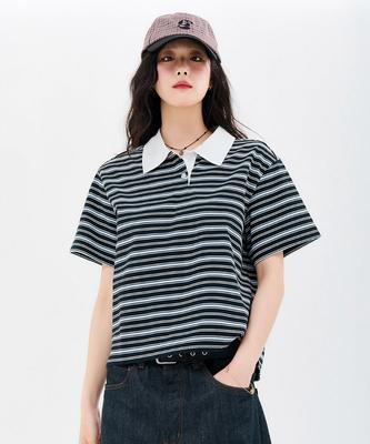 CHASECULT Women'S Striped Collared Short Sleeve T-Shirt-Fbrg5791D04