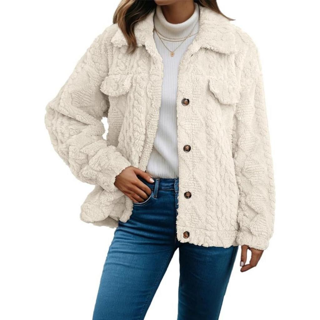 Fall Winter Women's Lapel Fleece Cardigan Long Sleeve Casual Warm Thick Coat For European American