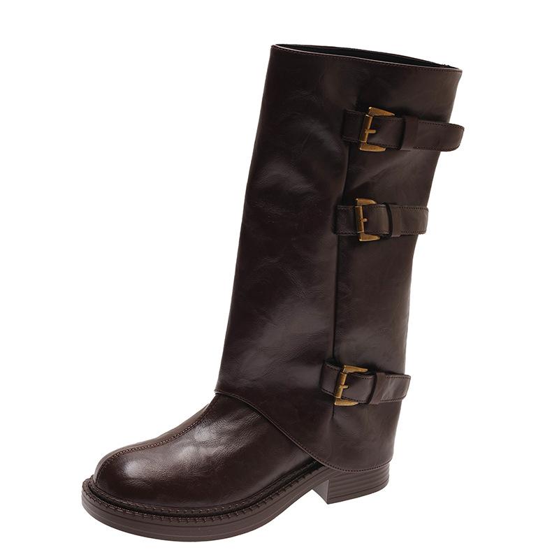 British style tube pants tube boots women's autumn new thin thick-soled two wear removable pile knight boots