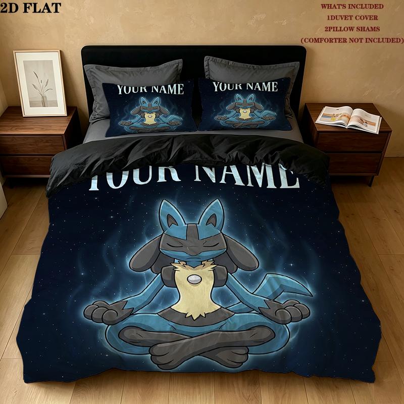 Custom Name,Lucario Pattern Bedding Home Decoration Birthday Gift ( 1 duvet cover + 2 pillowcase, without core),fan merchandise.