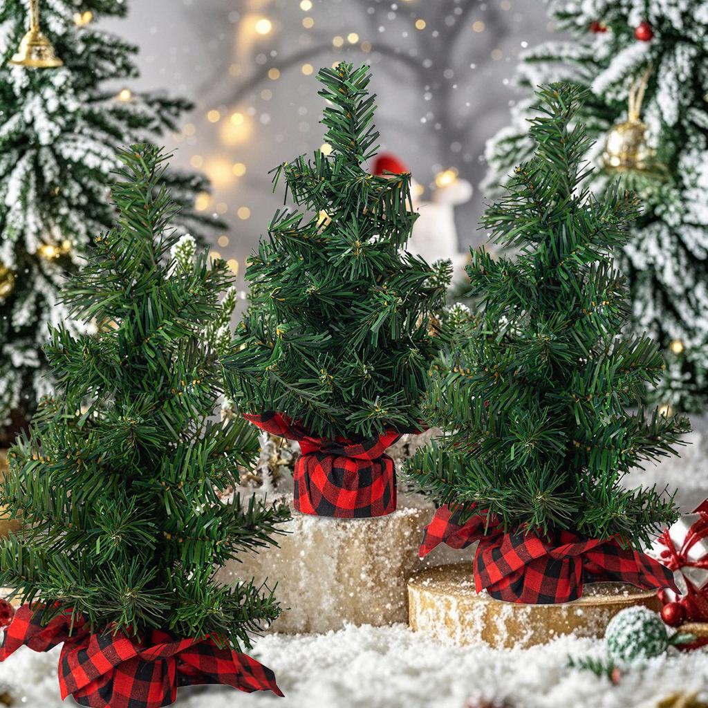 Youqi Mini Christmas Tree with Red and Black Plaid Base - Creative Desktop Decoration