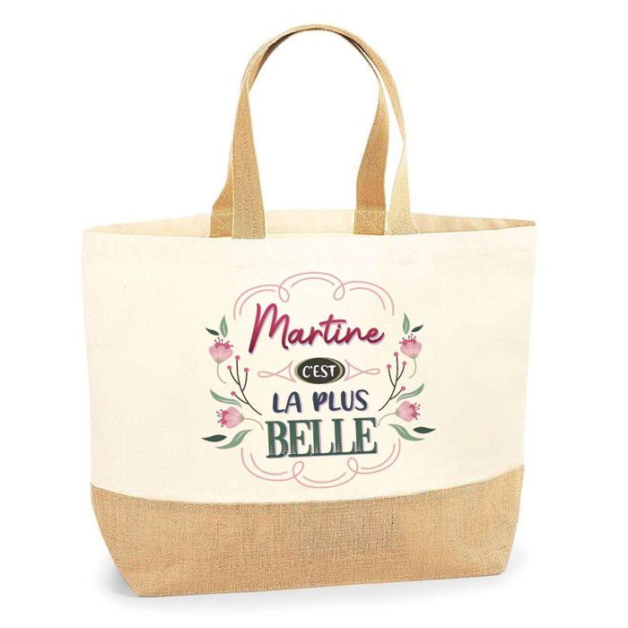 Tote bag en jute - PLANETEE - Martine la plus belle - Multicolore - Poignées solides - Fabriqué en France