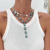 Ethnic Style Imitation Turquoise Cross Beaded Necklace, Retro Love Bow Pendant Collarbone Chain