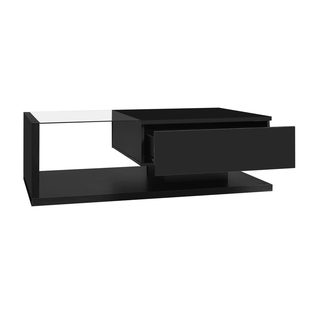 Wohnzimmertisch, LED Couchtisch mit Schubladen, Hochglanz Kaffeetisch mit Stauraum, Modern Coffee Table